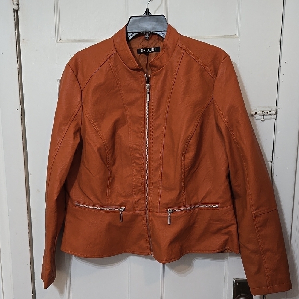 Baccini Women's Orange PUMPKIN Jacket SIZE LARGE PEPLUM LIKE FLARE WAIST